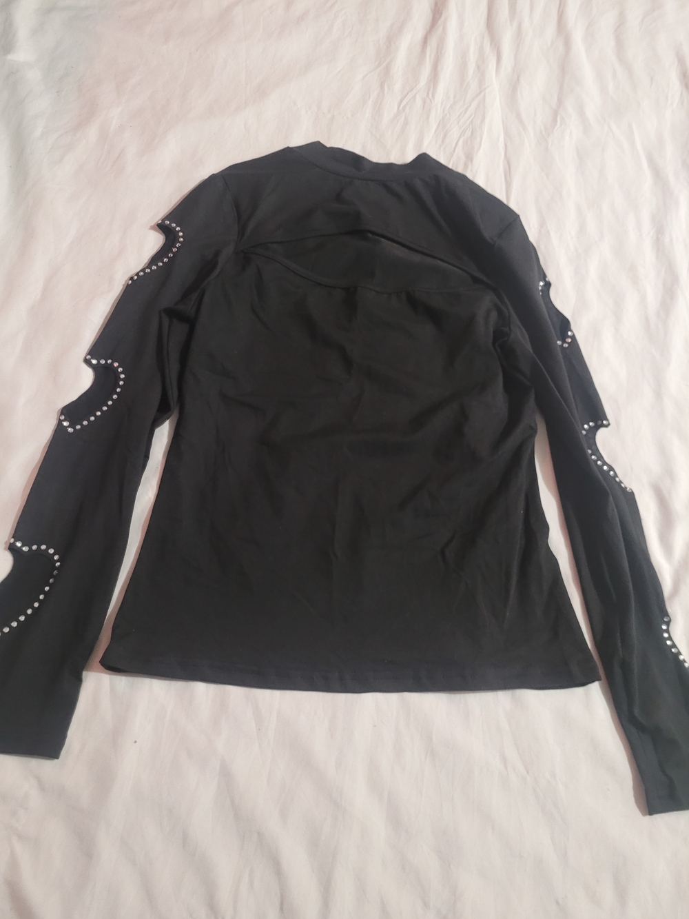 Black Long Sleeve Studded Cutout Top